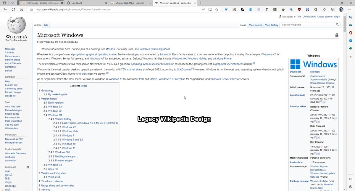 Legacy Wikipedia Design