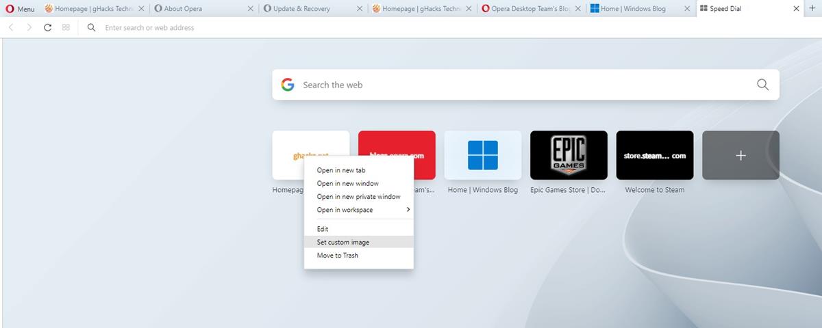 Opera browser now lets you set custom images for tiles