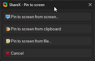 ShareX 15 pin to screen