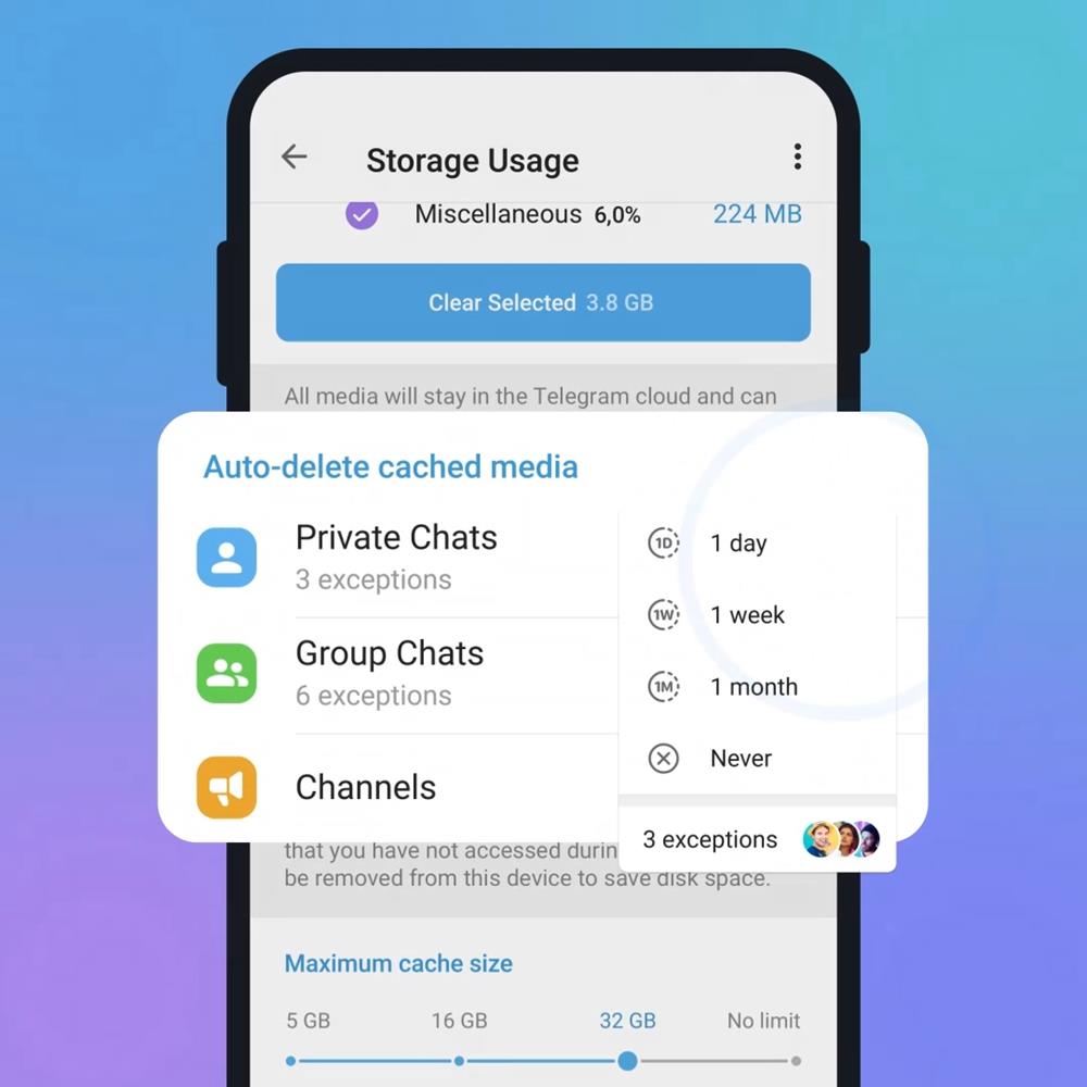 Telegram media automatic deletion