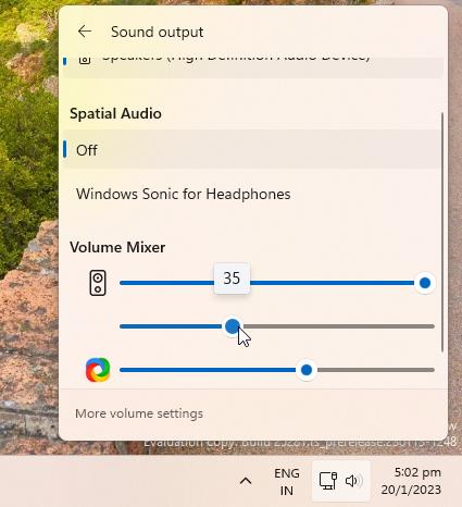 Volume Mixer Quick Settings Panel Windows 11