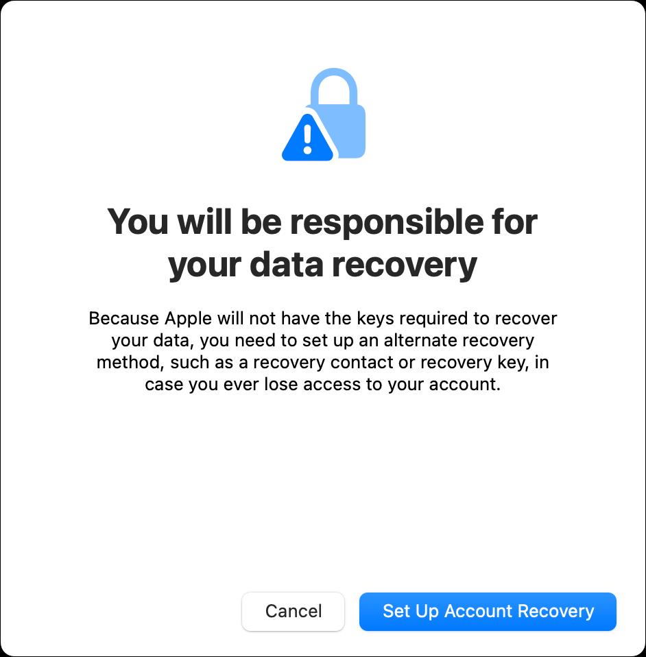 account recovery Advanced Data Protection in macOS 13 Ventura