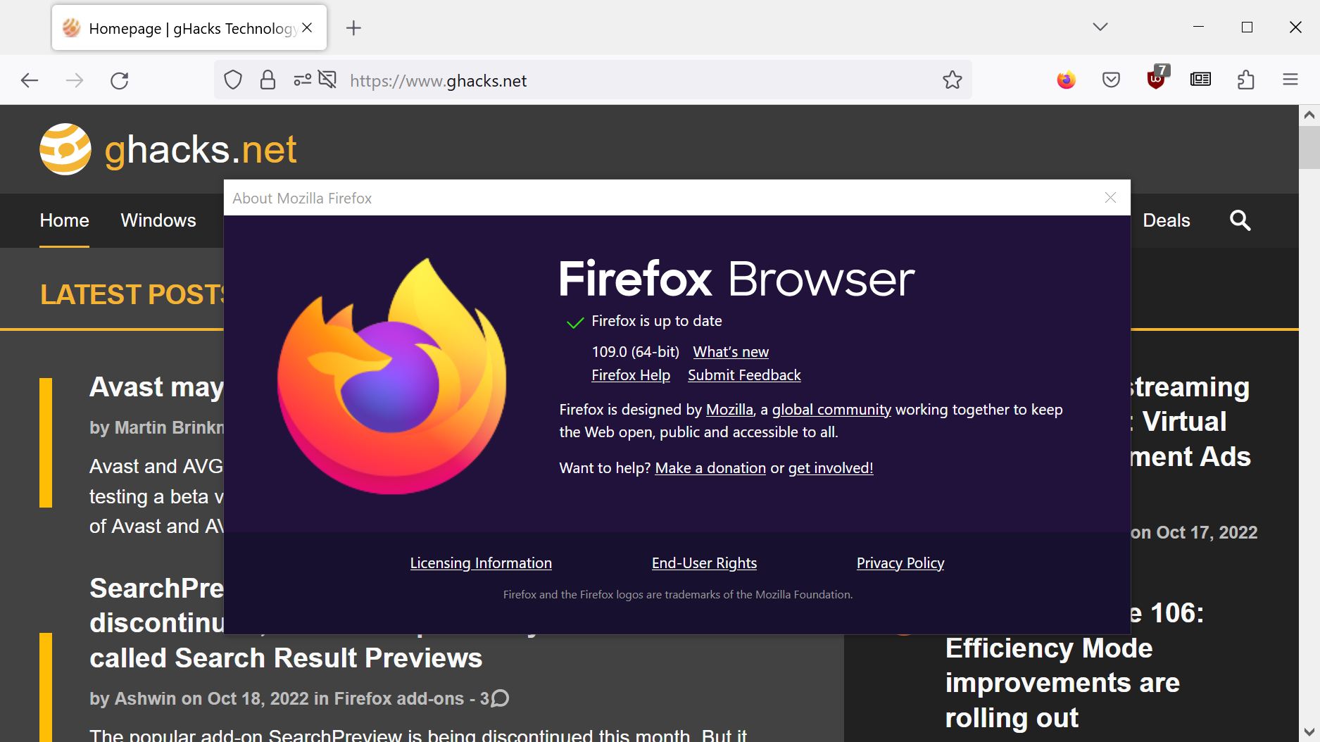 Firefox 109: Manifest V3 support, security fixes and improvements
