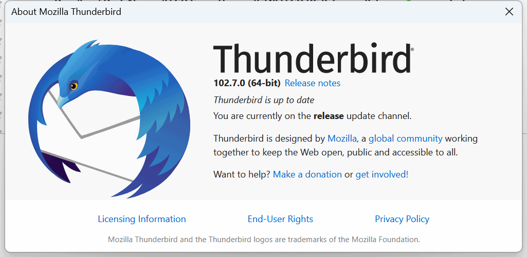 Thunderbird 102.7.0 requires manual updating due to a bug