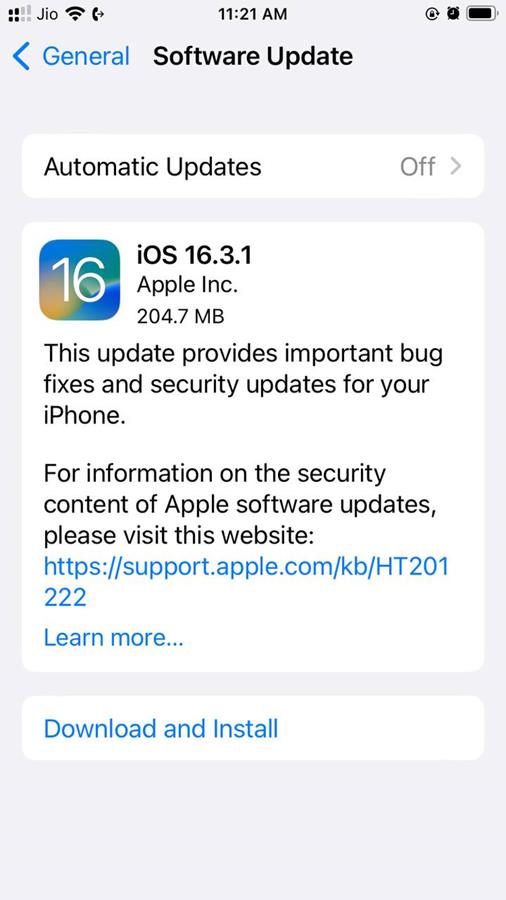 Apple iPhone iOS 16.3.1 update