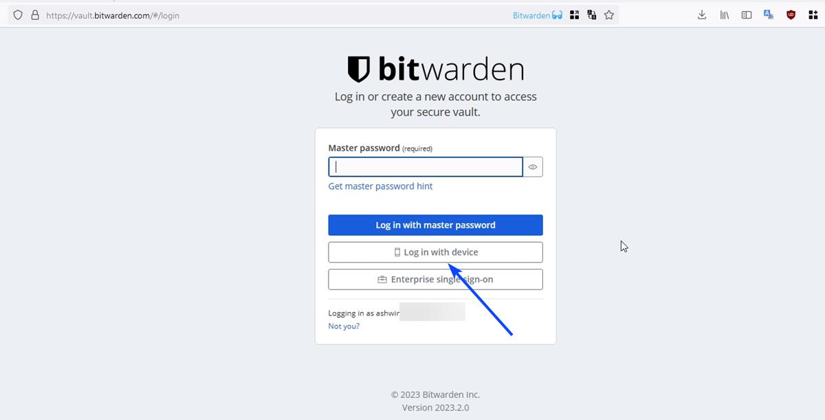 Bitwarden login with device without password