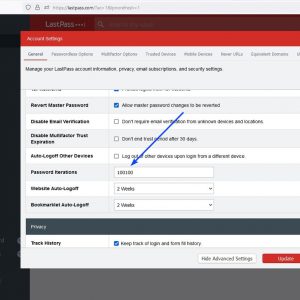 How to increase the server-side KDF iterations in LastPass