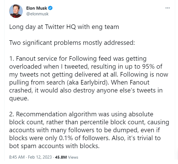 Twitter is just showing everyone all of Elon’s tweets now