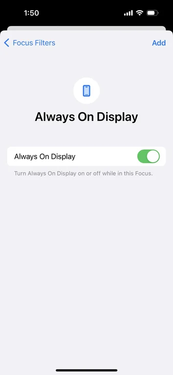 iOS 16.4 beta focus filter always on display toggle