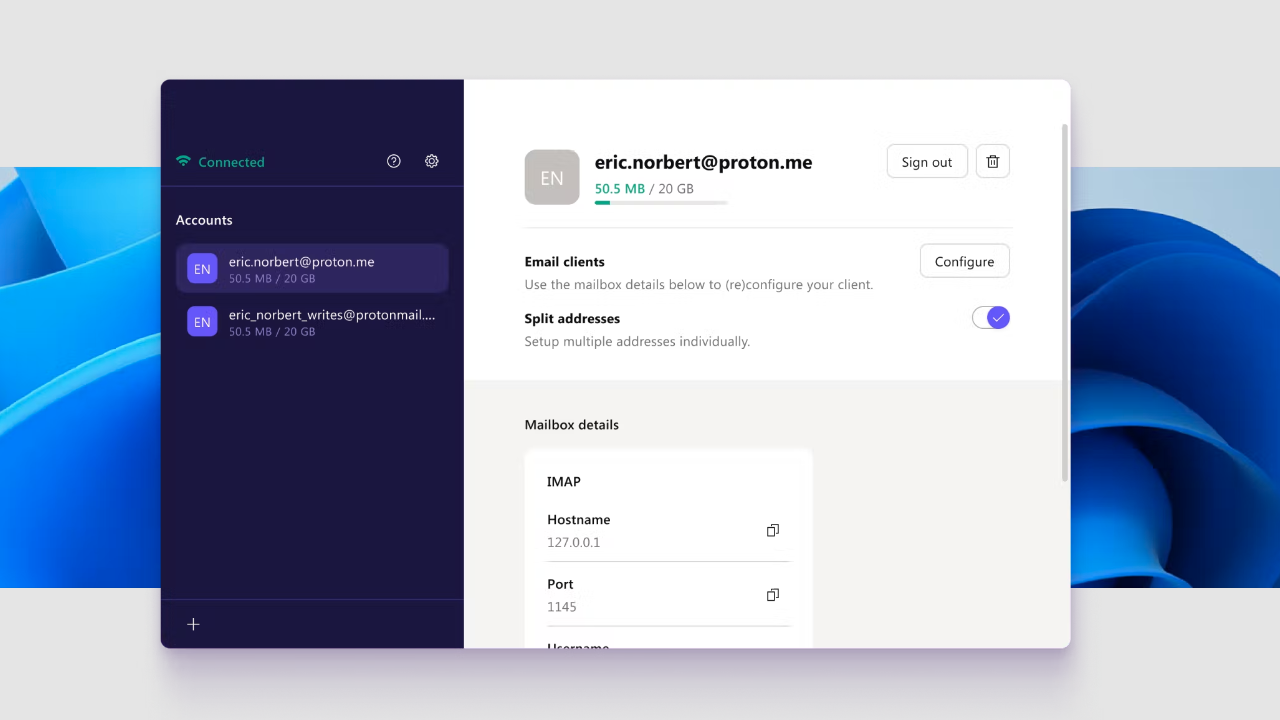 proton mail bridge interface