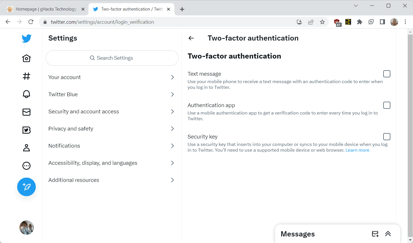 twitter two-factor authentication