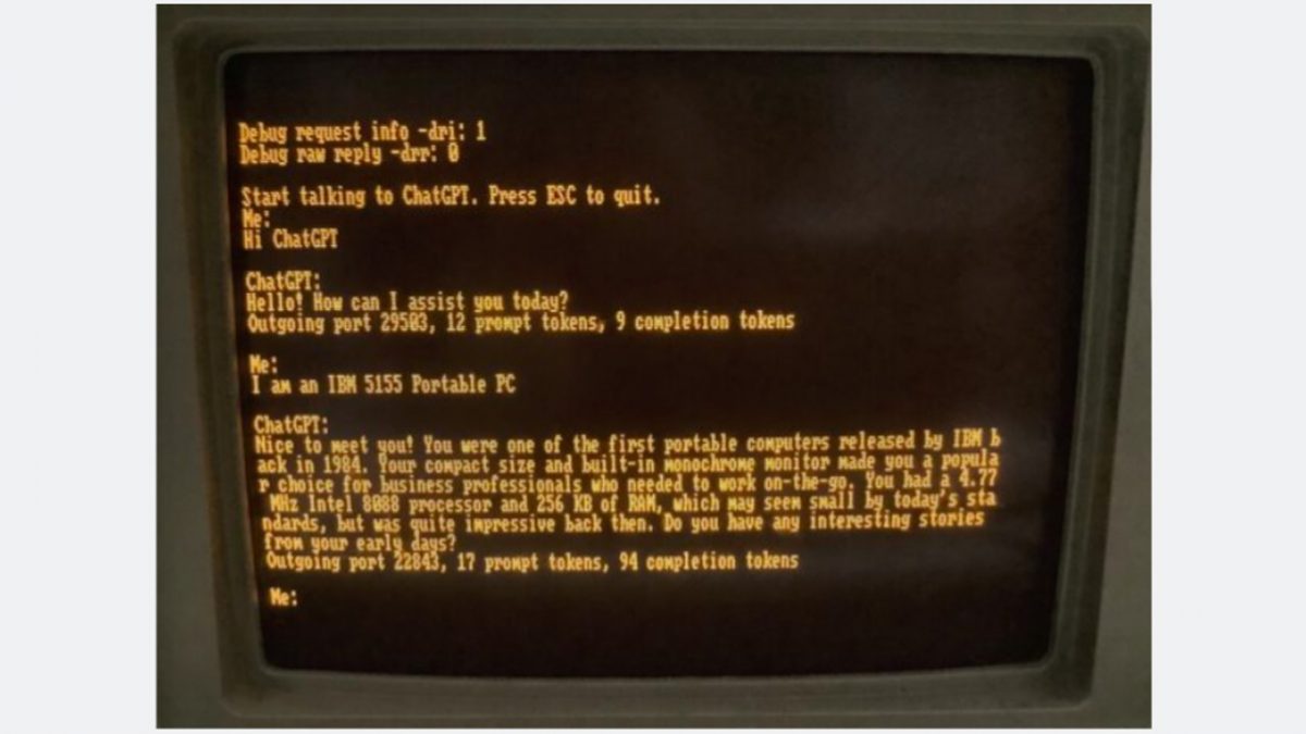 Chat-GPT arrives on a vintage MS-DOS 1984 IBM PC