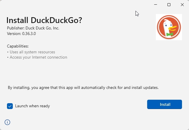 DuckDuckGo Windows app install