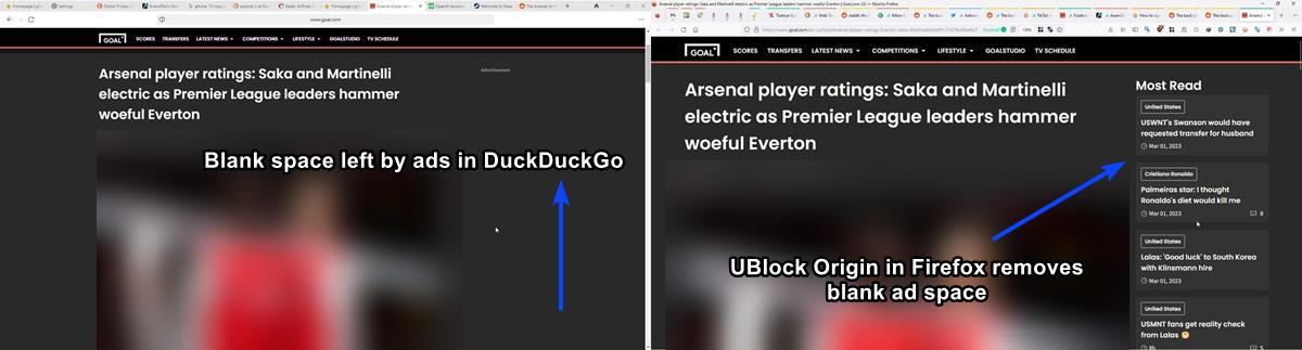 Duckduckgo blank space left by ads