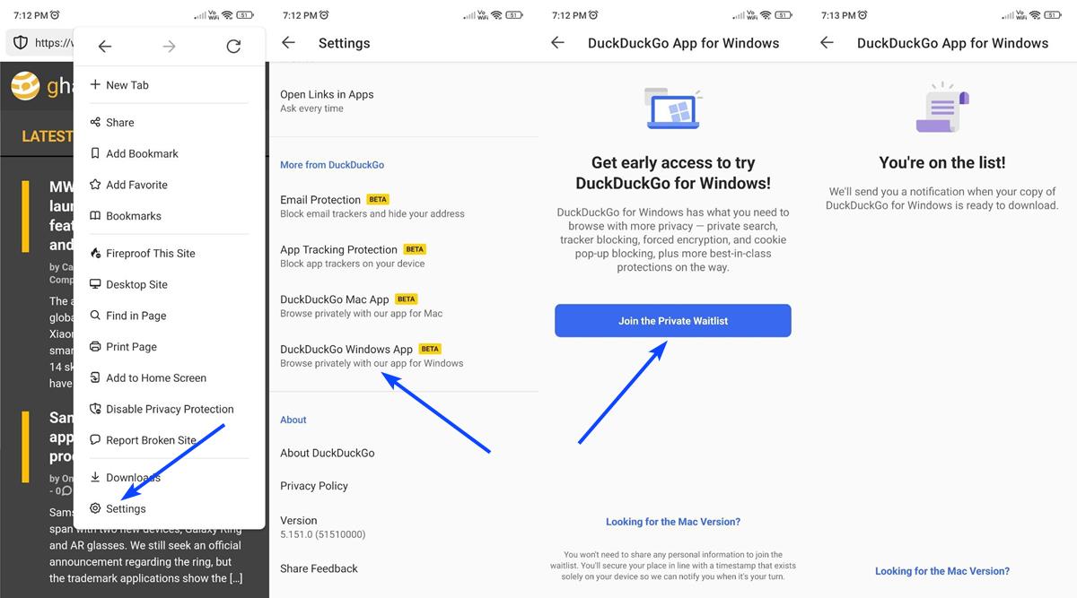 Join the DuckDuckGo Windows browser waitlist on Android