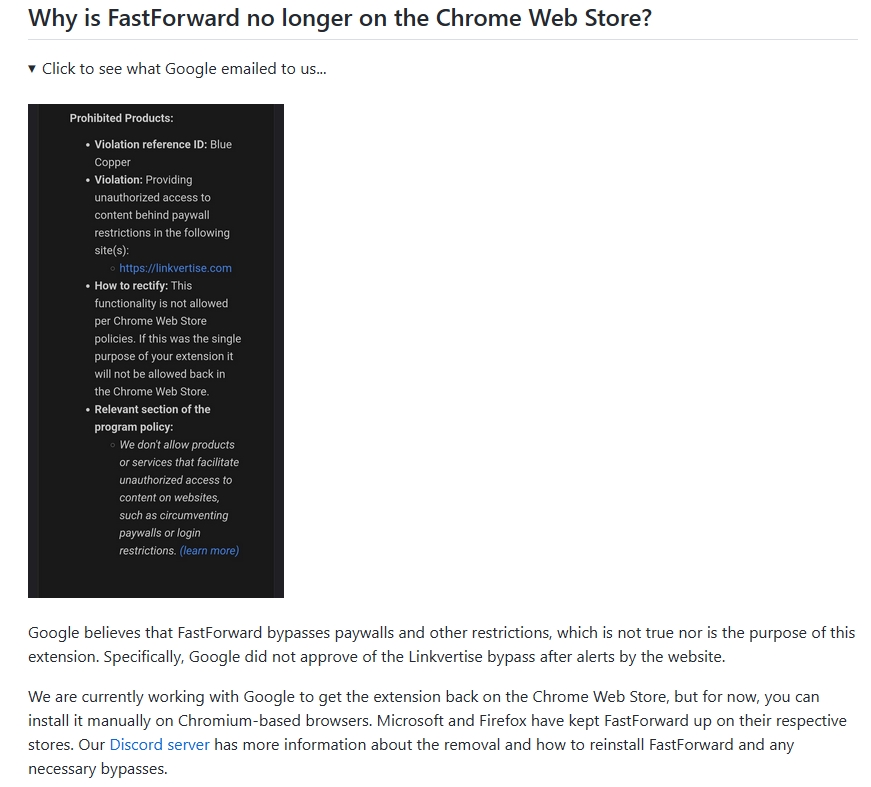 Why FastForward was banned from the Chrome Web Store