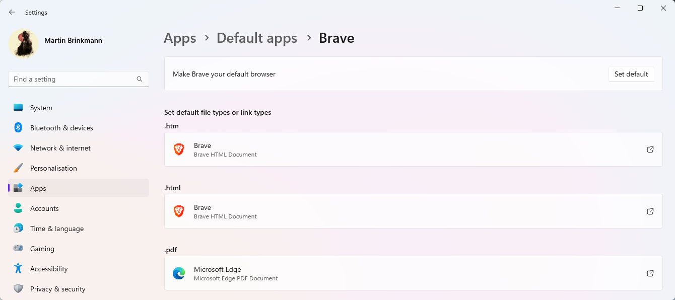 default apps windows 11