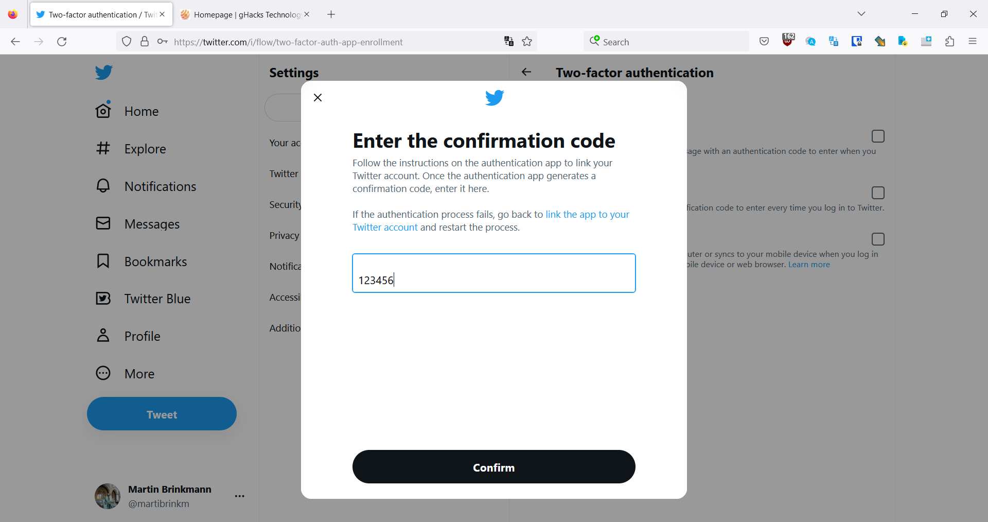 twitter confirm two factor authentication