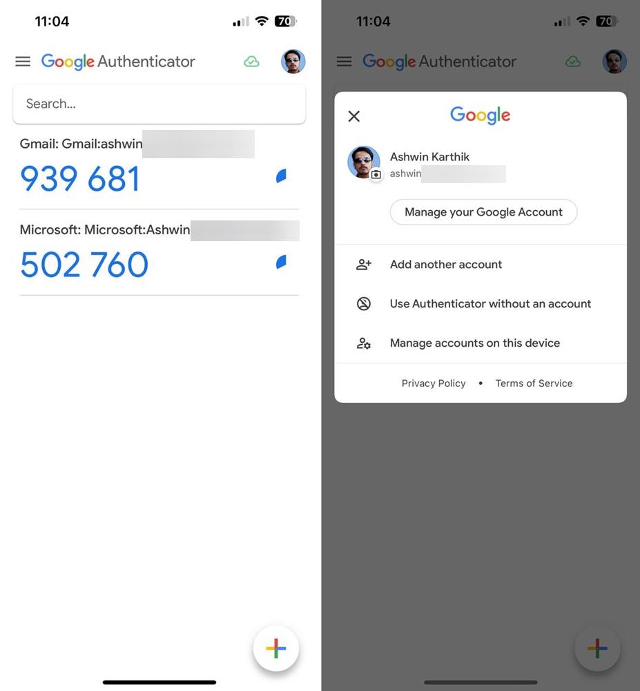 How to manage sync settings in google authenticator app