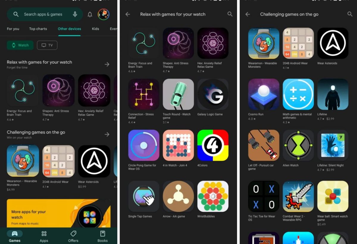 Google Play Store Wear OS games
