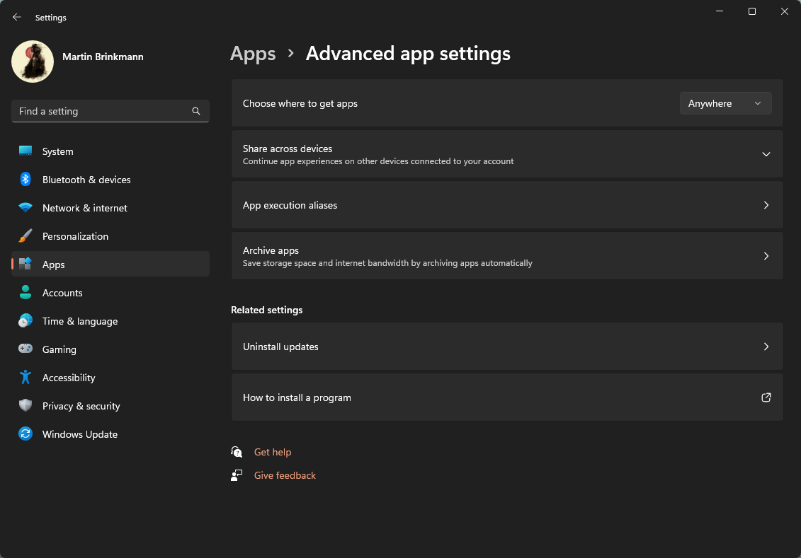 advanced app settings