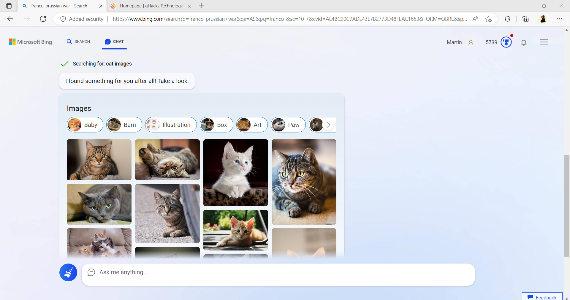 bing chat image results