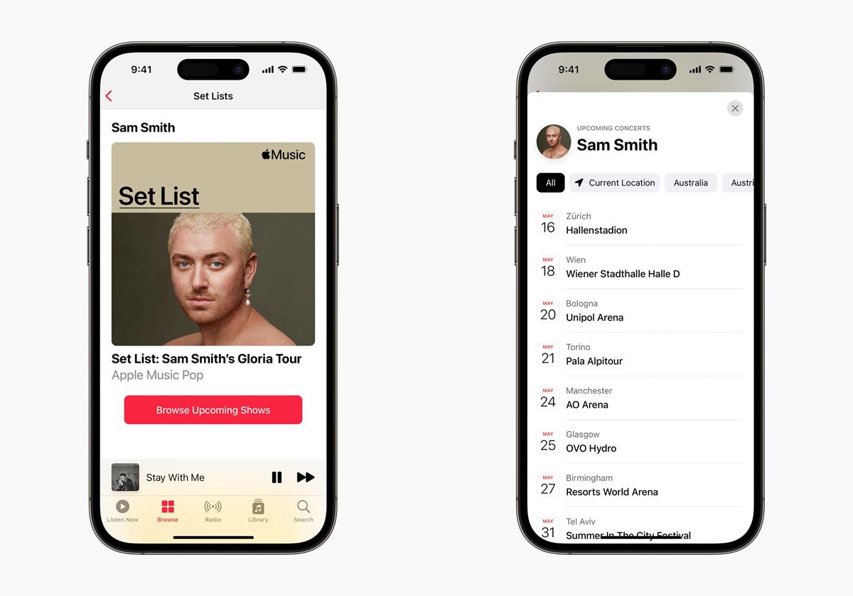 Apple Music Set Lists browse shows