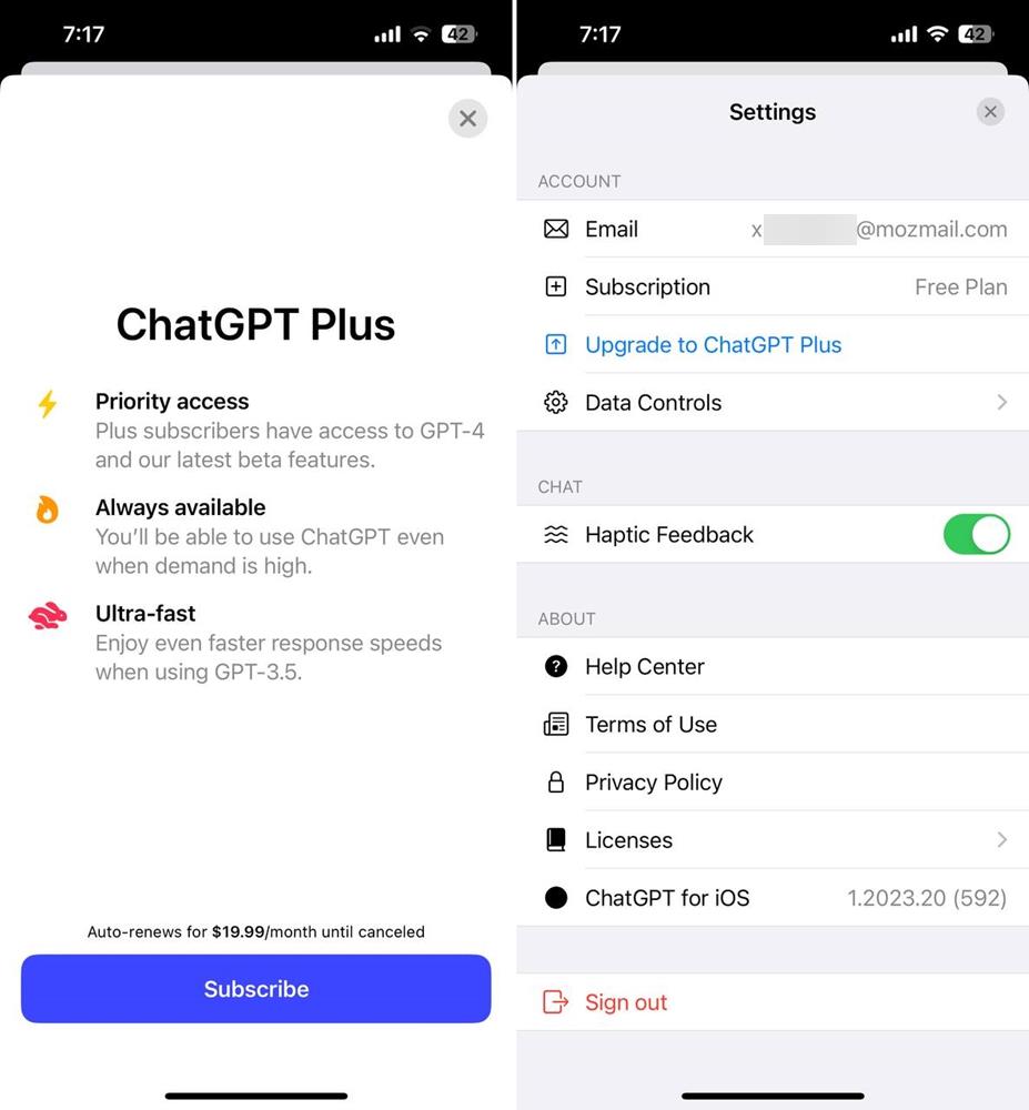 Impostazioni ChatGPT per iOS