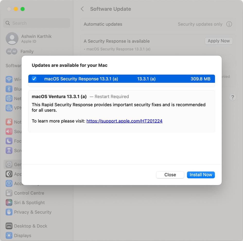 First Rapid Security Response updates for macOS 13 Ventura