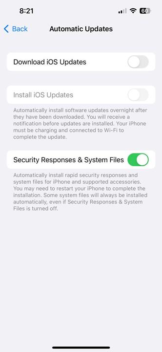 How to disable Rapid Security Response updates on iOS