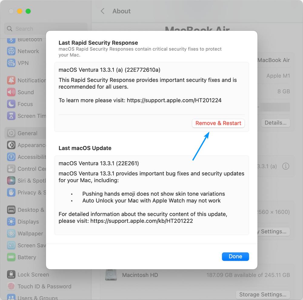 Come rimuovere gli aggiornamenti di Rapid Security Response su macOS