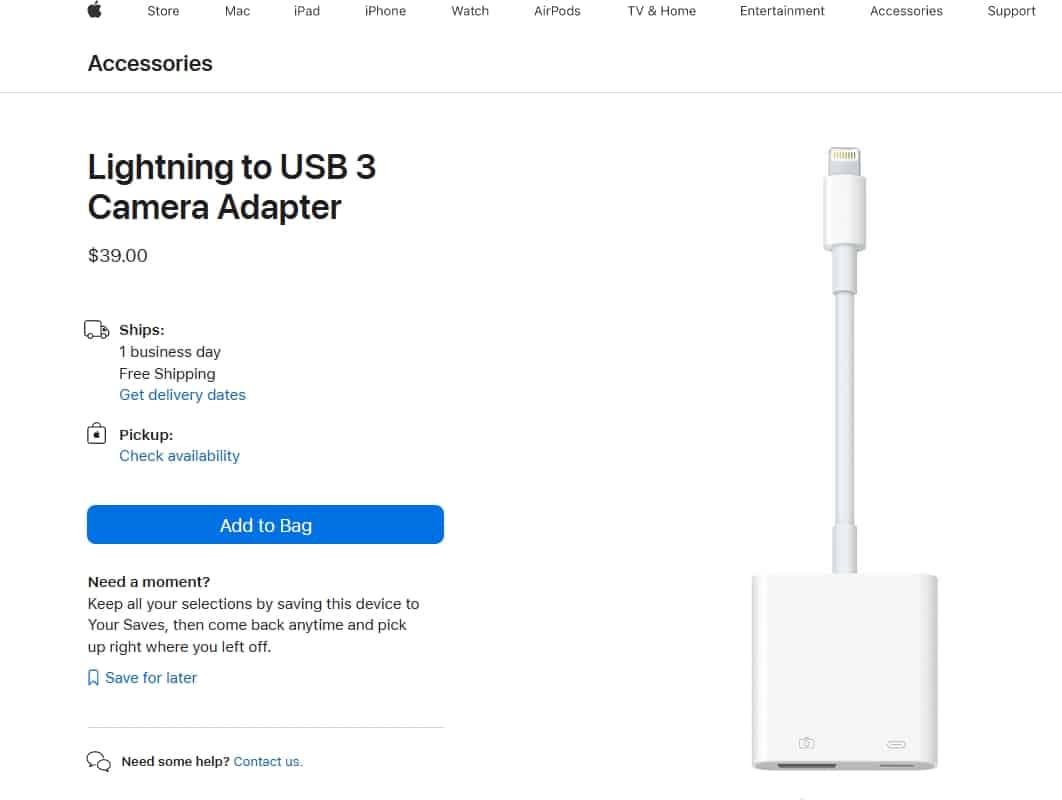 Lightning to USB 3 adapter