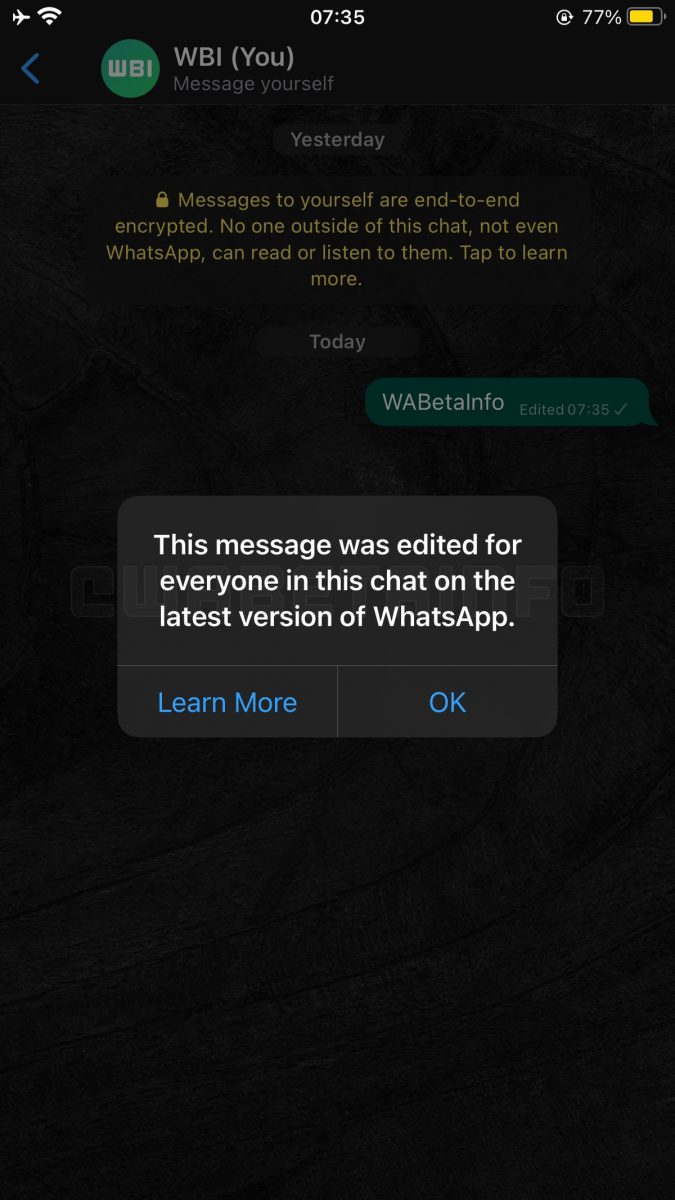 WhatsApp message editing feature