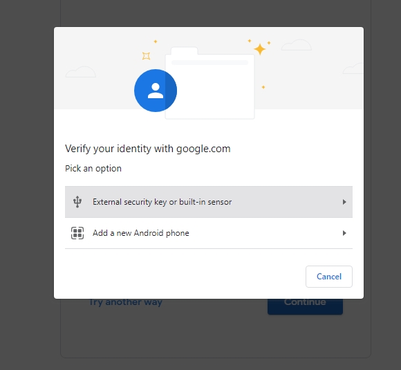 login to google with passkey