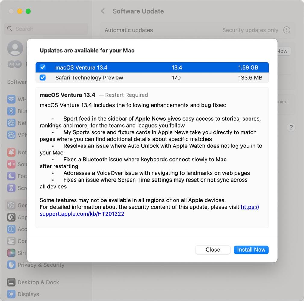 macOS Ventura 13.4 update