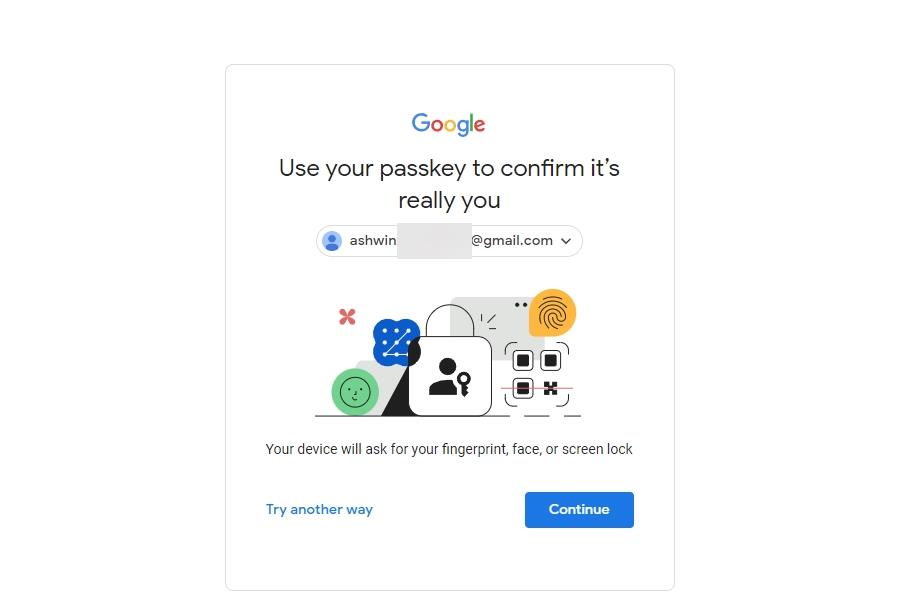 sign in to google by verifying your passkey