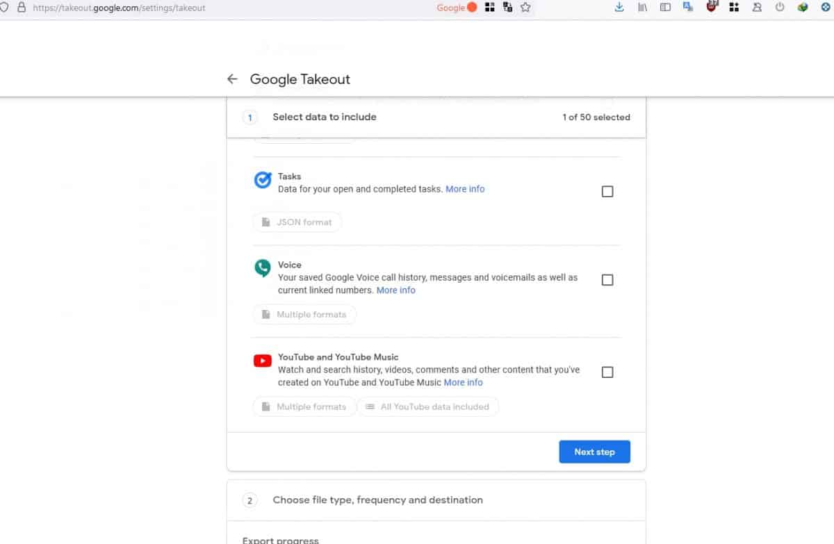 Configure your Google Takeout
