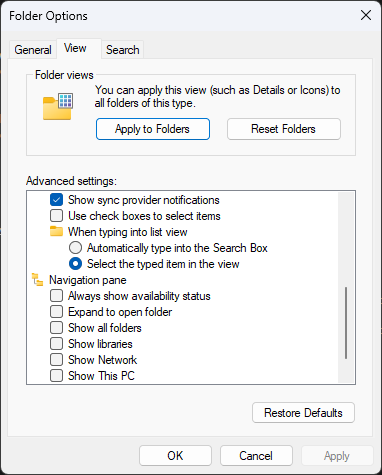 [Image: Windows-11-Dev-Folder-Options-View.png]