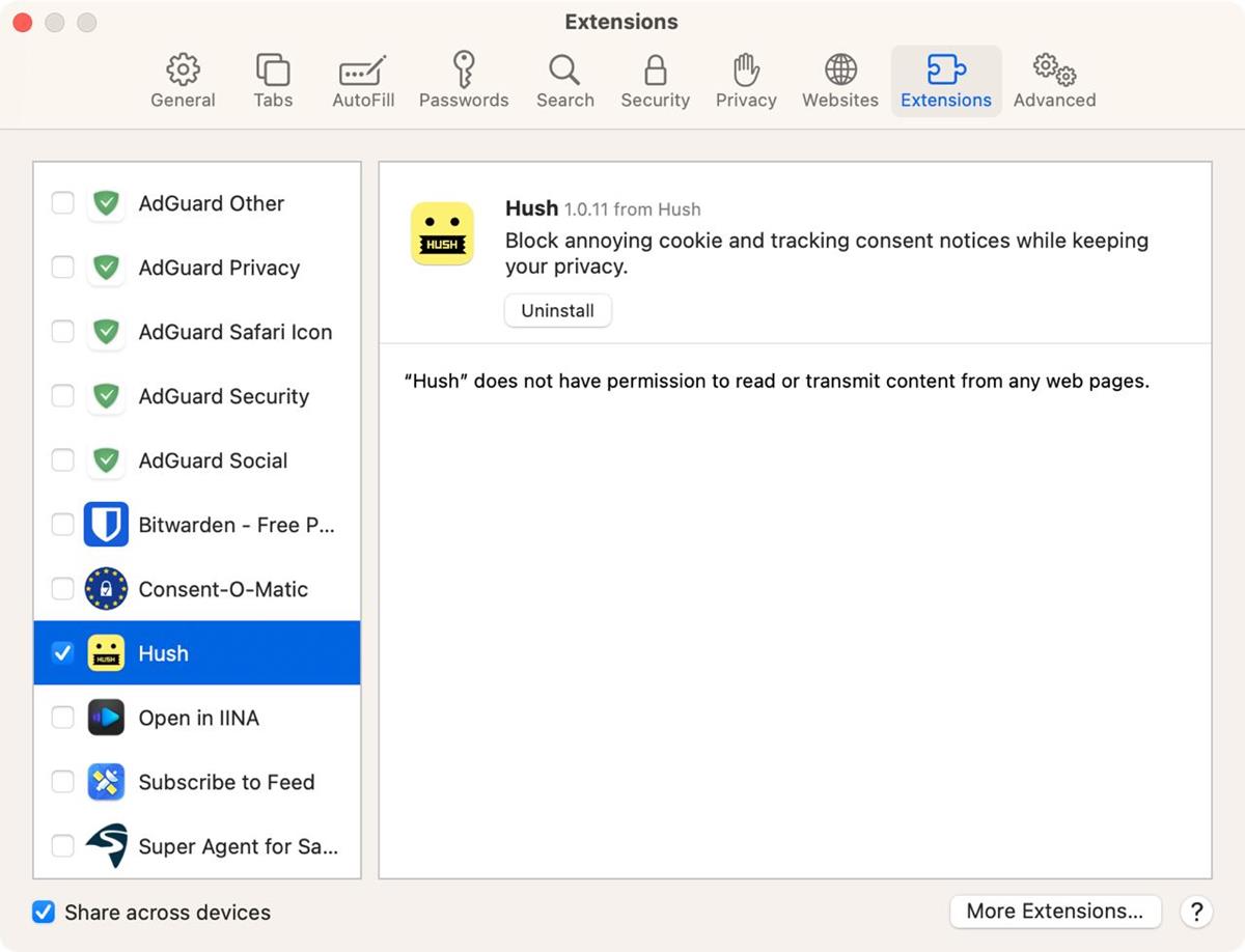 hush extension for apple safari