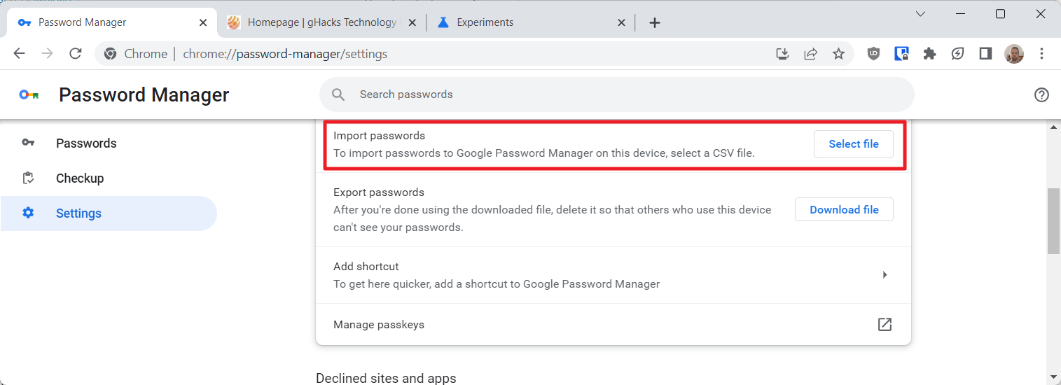 import passwords