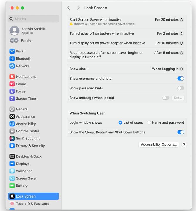 macOS Sonoma lock screen settings