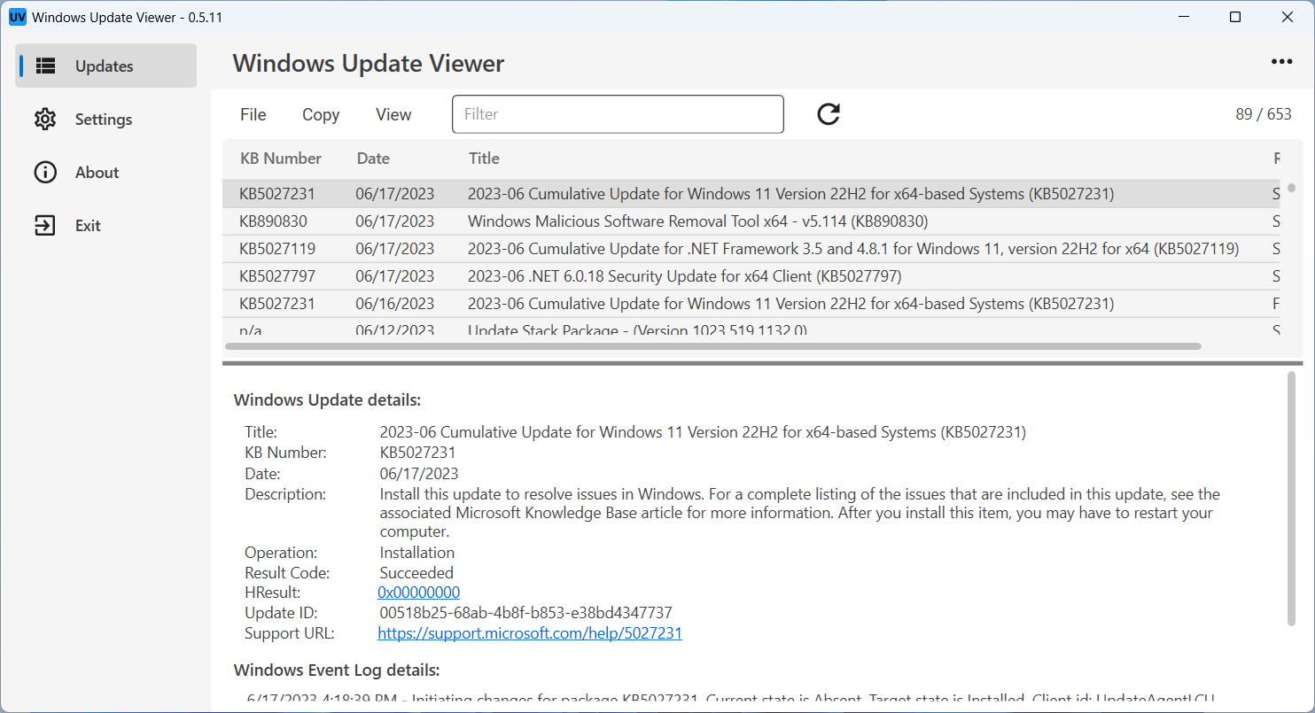 windows update viewer