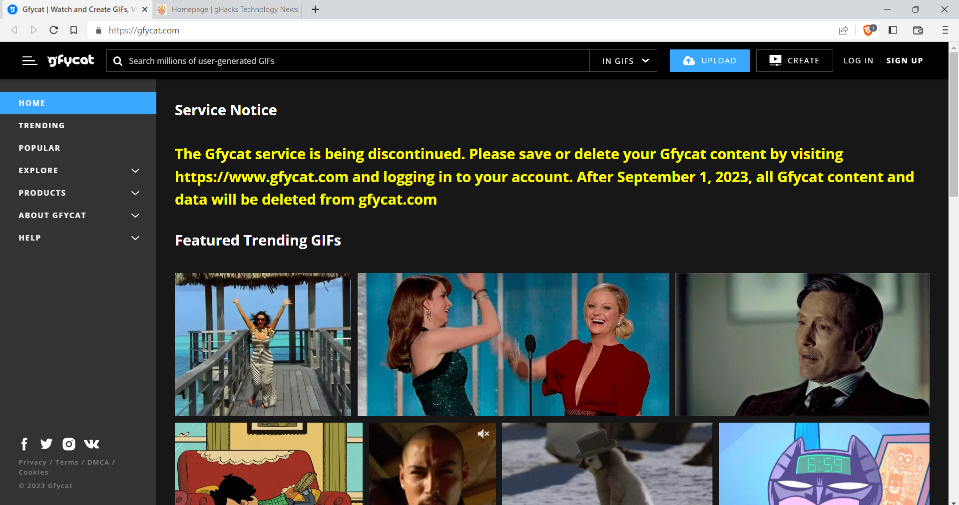 gfycat.com shutdown