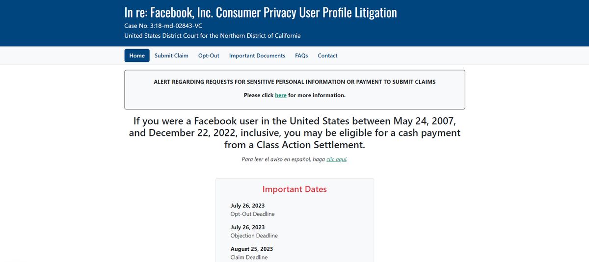 Facebook settlement claim