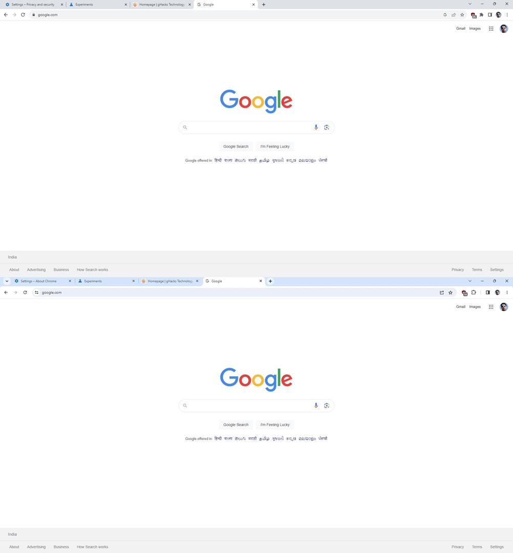 Google Chrome old vs 2023 refresh design