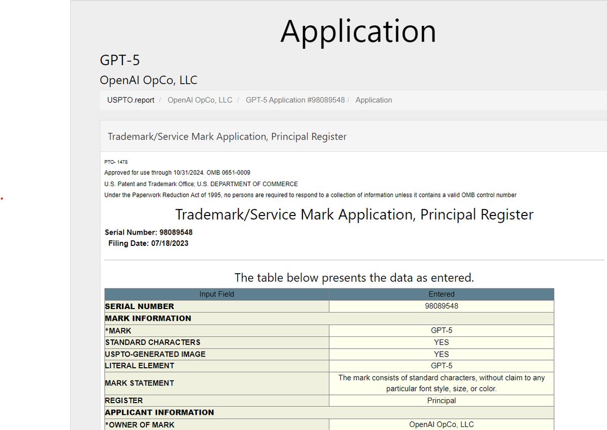 OpenAI GPT-5 trademark application