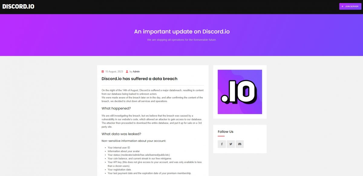 discord io shuts down