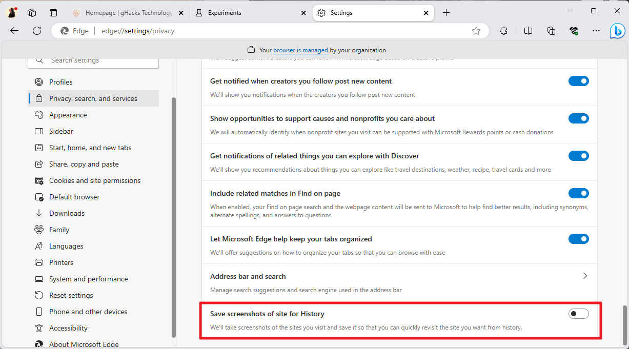 edge save screenshots of site history