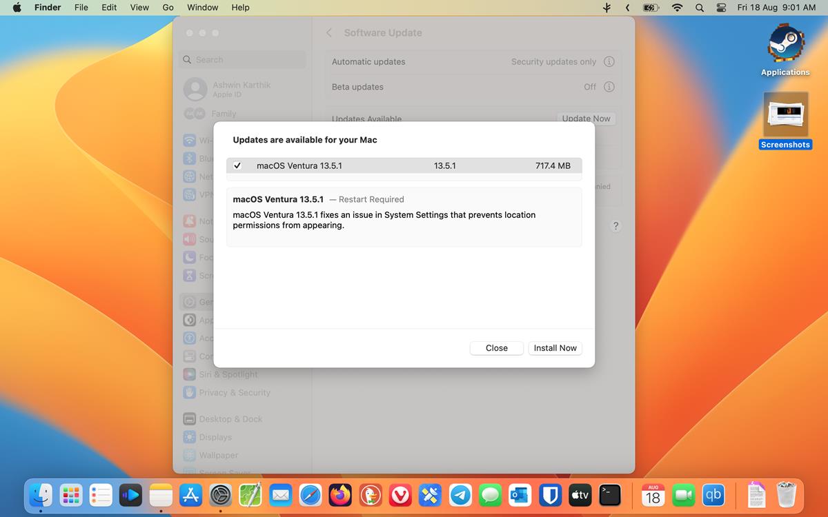 macOS 13.5.1 Ventura update