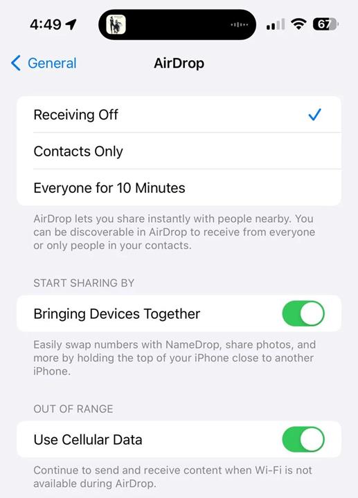 AirDrop Wi-Fi and cellular iOS 17.1 beta